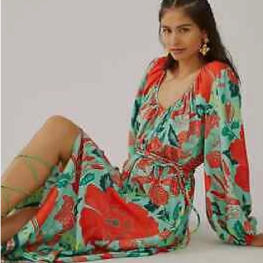 Anthropologie Farm Rio Poppy Print Maxi Dress